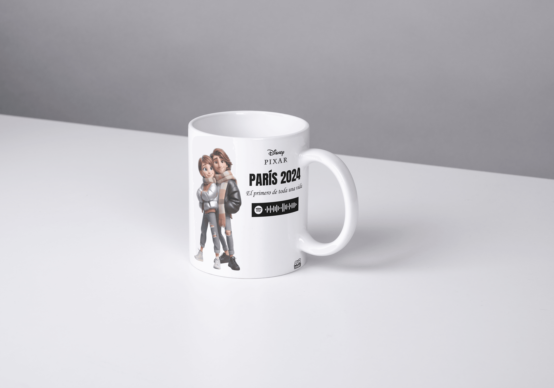 Taza personalizada - Estilo Disney Pixar con código de Spotify - Our Story